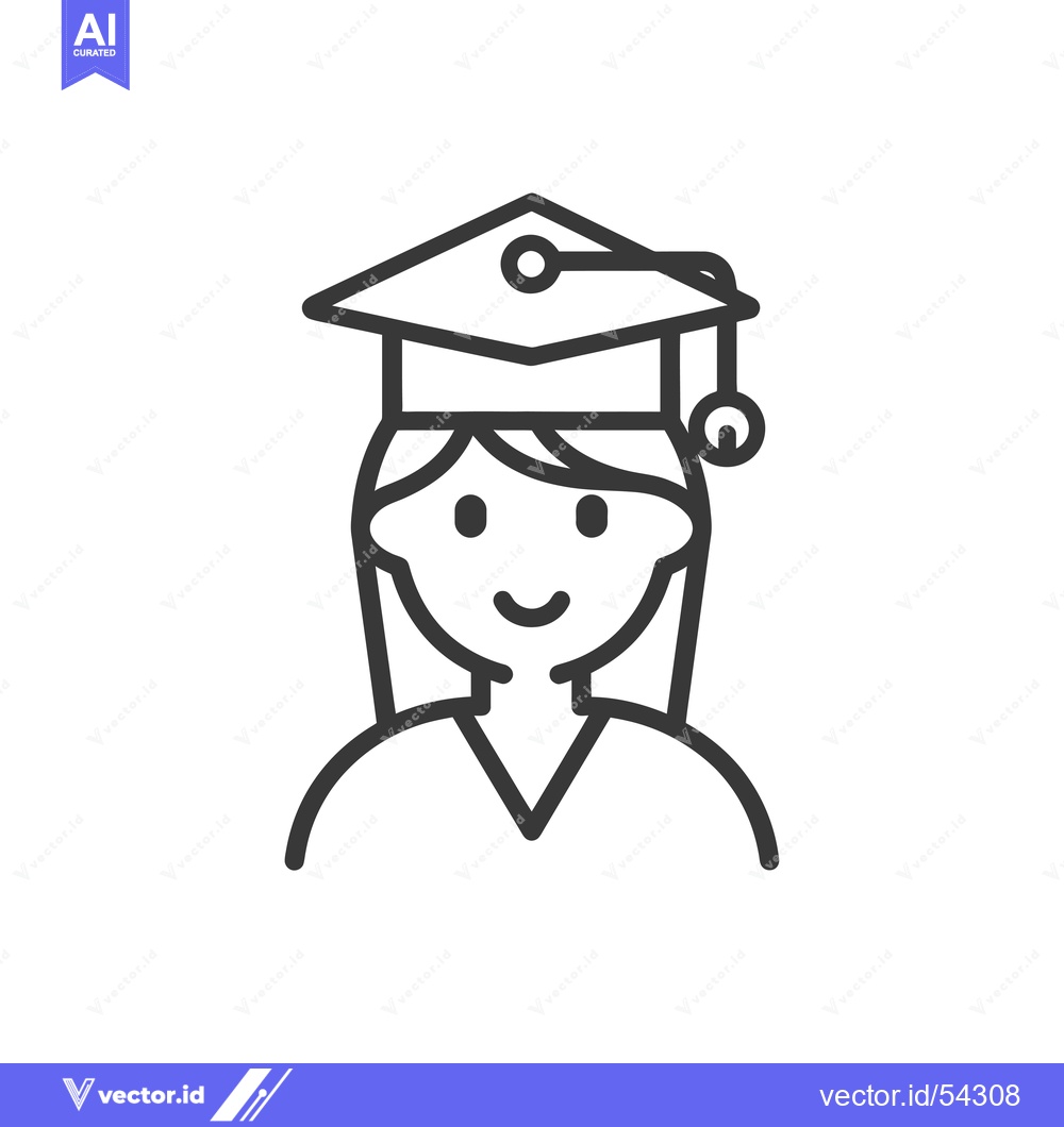 Premium Vector of Line Art Illustration of a Smiling Woman Wearing a Graduation Cap