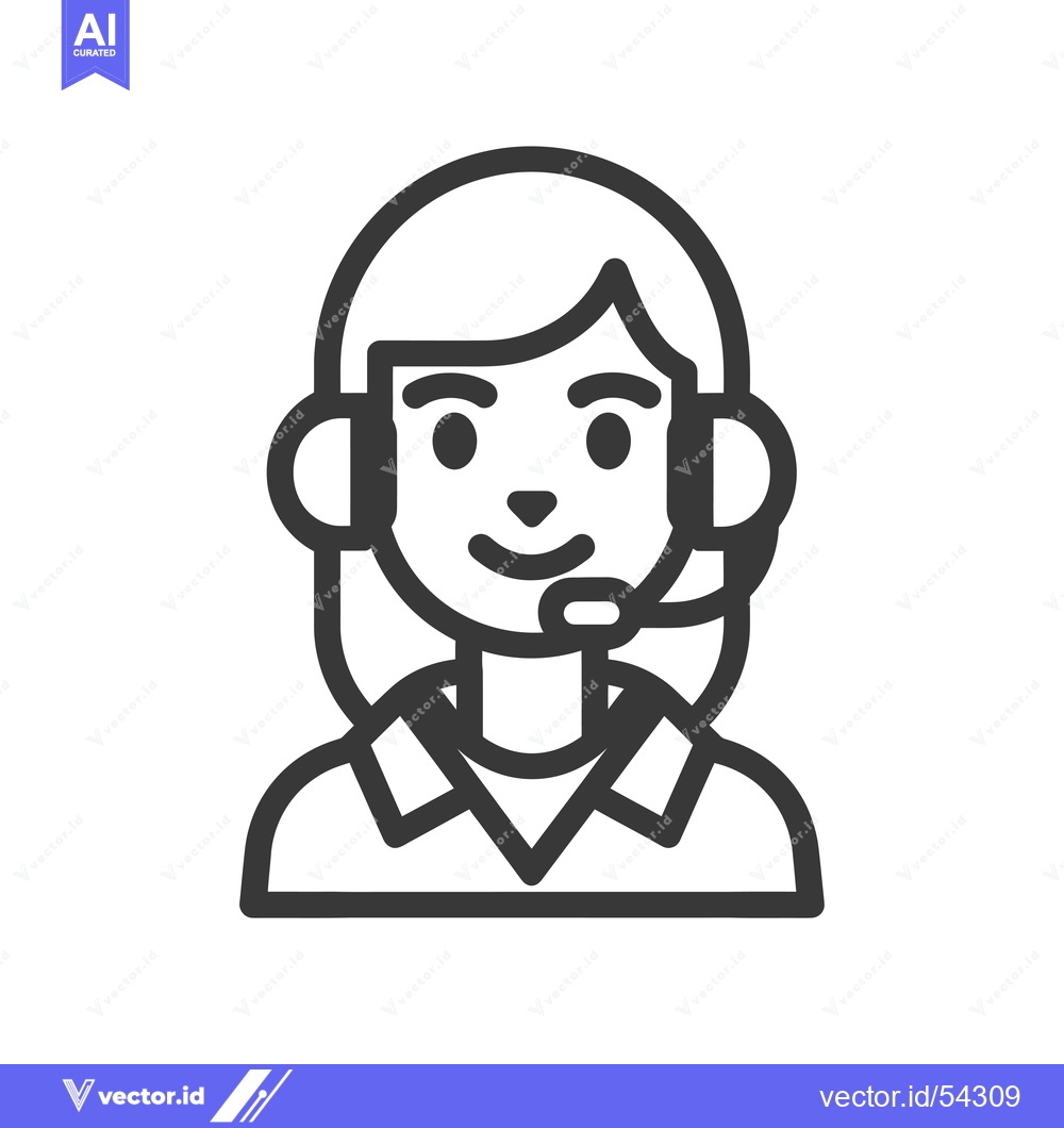 Premium Vector of Line Art Illustration of a Smiling Woman Wearing a Headset