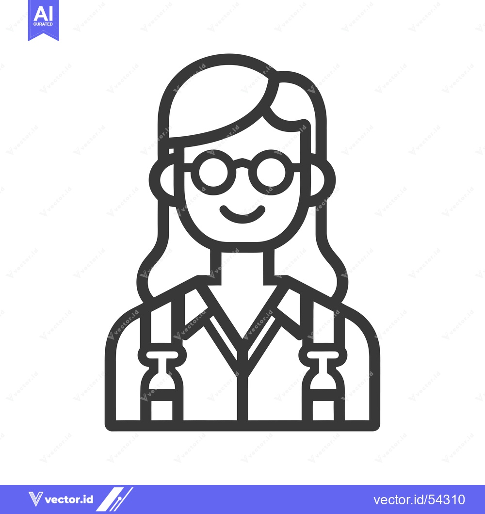Premium Vector dari Line Art Illustration of a Smiling Woman Wearing Glasses and a Backpac
