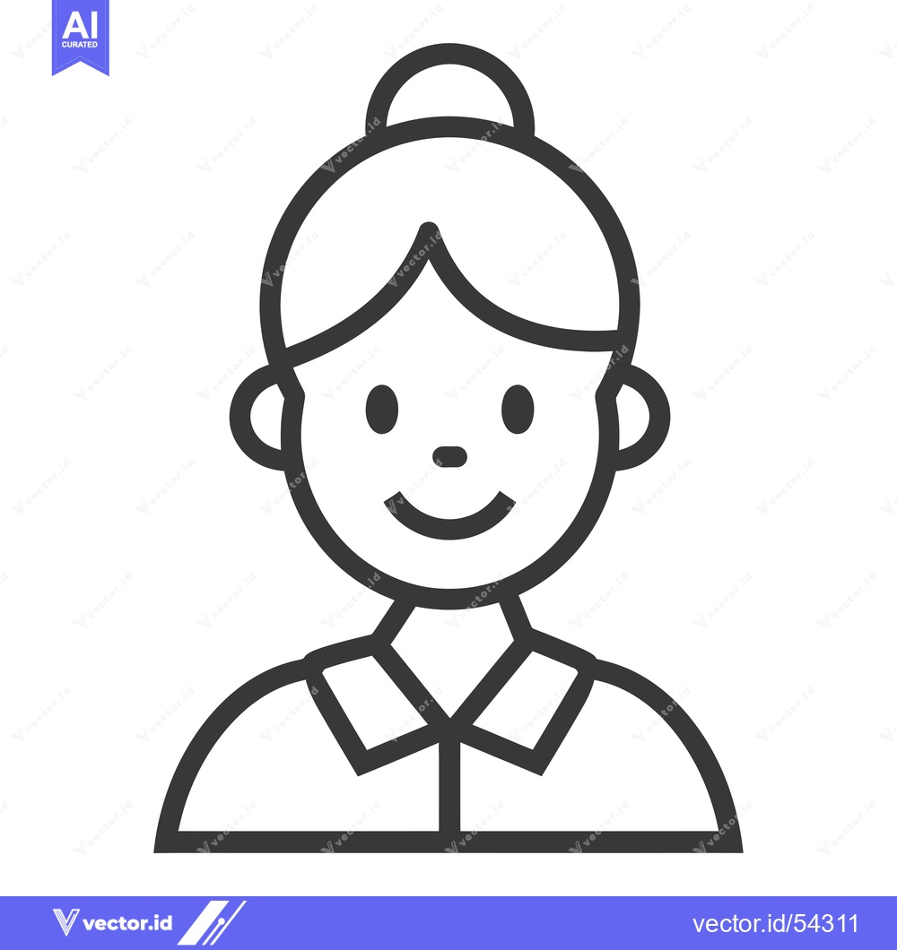 Premium Vector of Line art illustration of a smiling woman with a bun