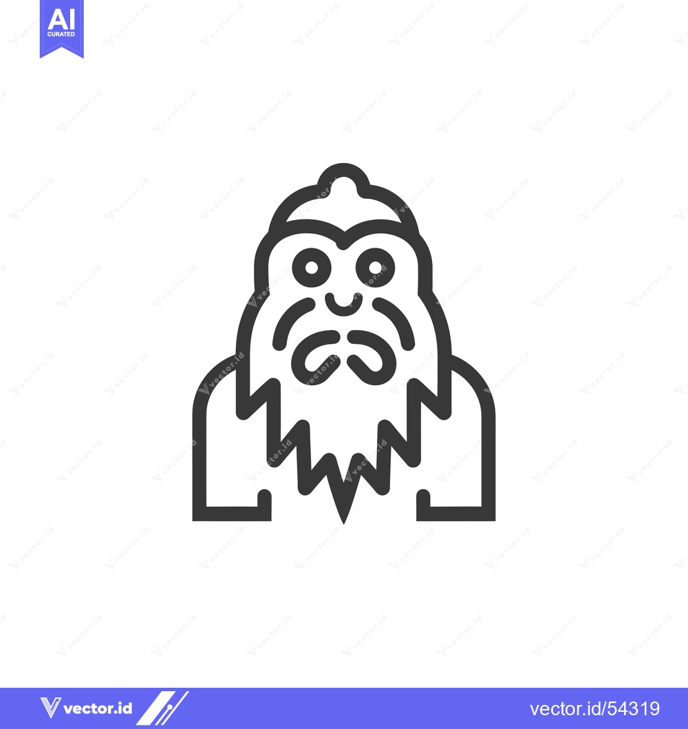 Premium Vector of Line Art Illustration of a Smiling Yeti with a Long Beard