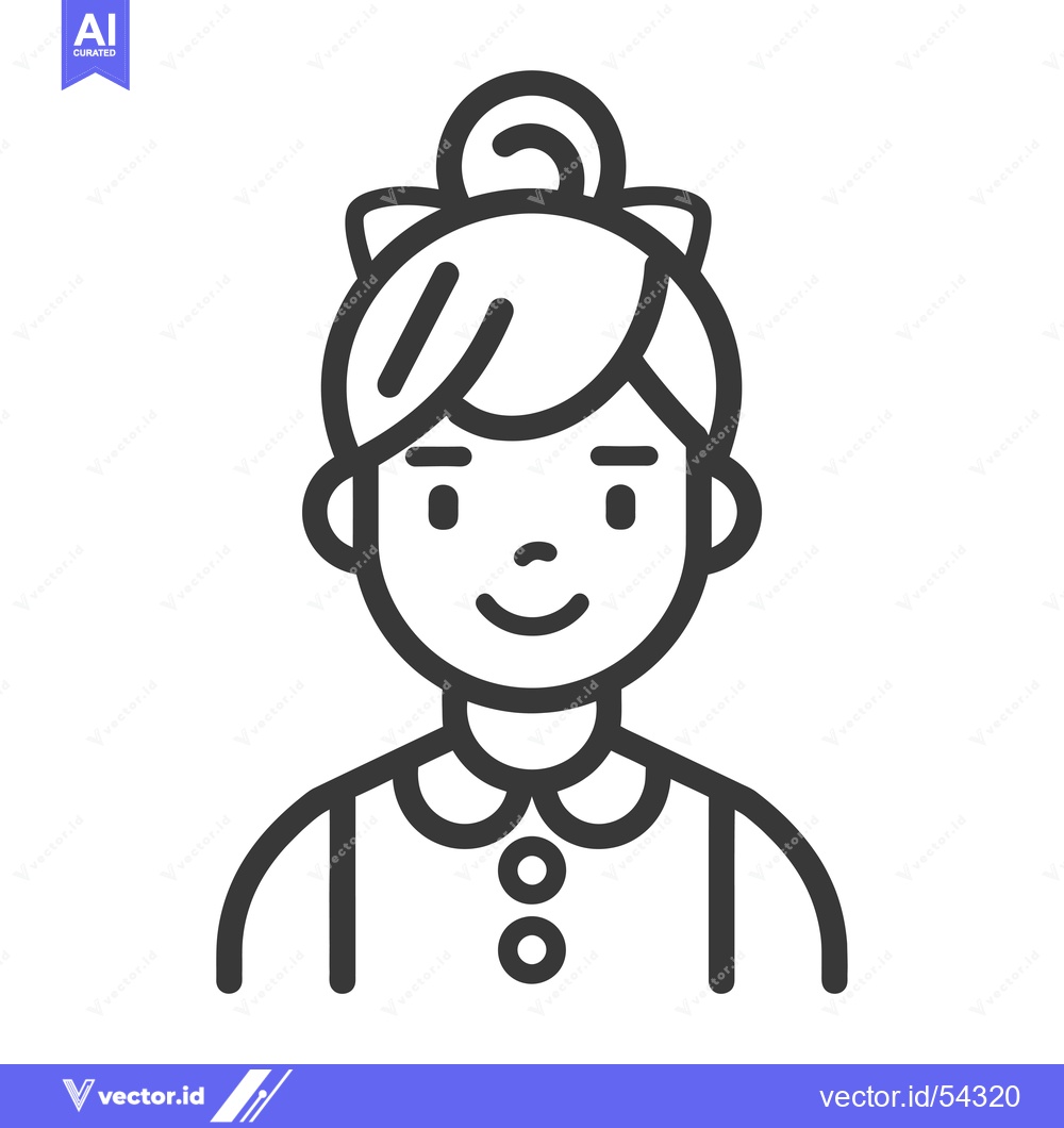 Premium Vector of Line Art Illustration of a Smiling Young Woman with a Bun