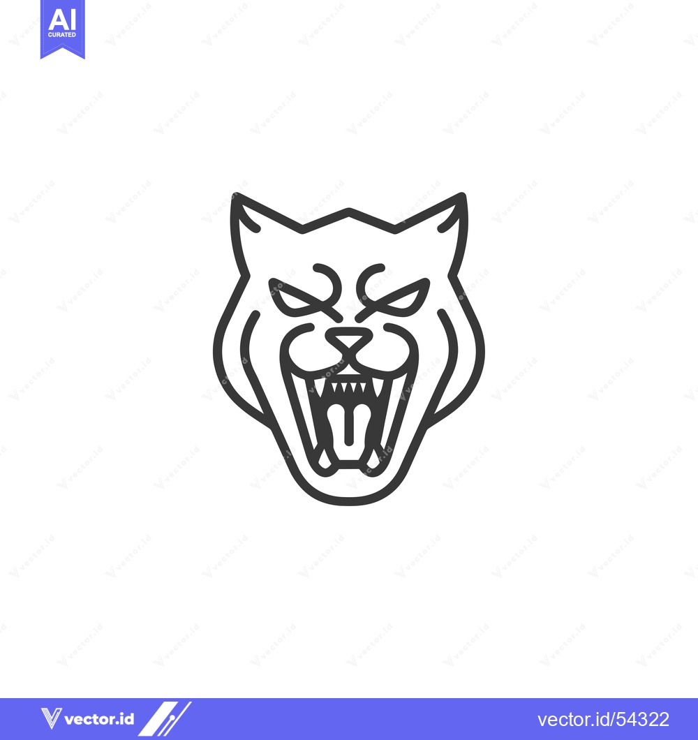 Premium Vector of Line art illustration of a snarling wildcat head