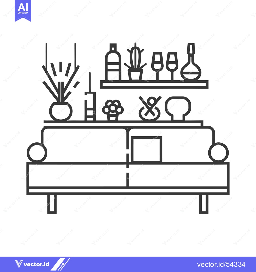Premium Vector of Line Art Illustration of a Sofa with a Shelf Above it