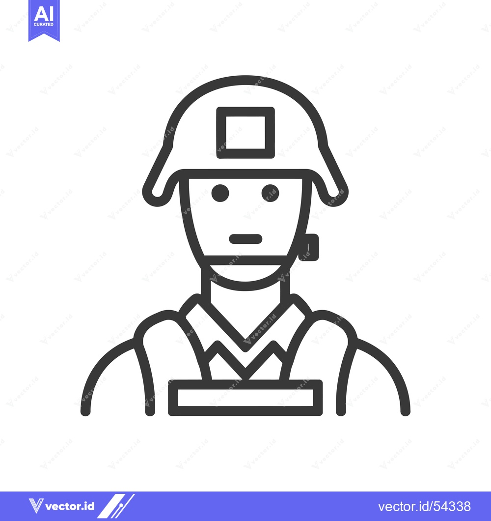 Premium Vector of Line art illustration of a soldier wearing a helmet