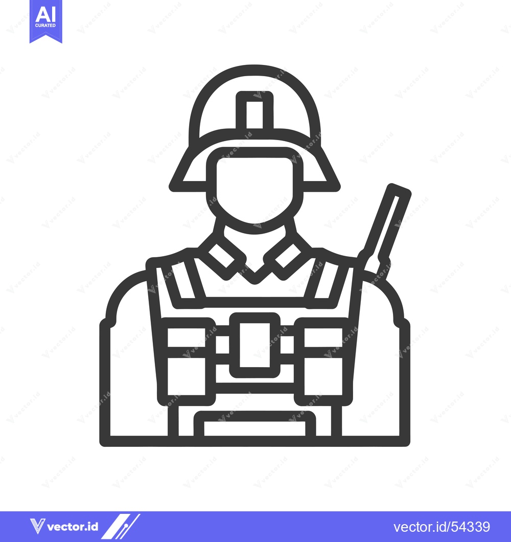 Premium Vector dari Line art illustration of a soldier wearing a helmet and carrying a rif
