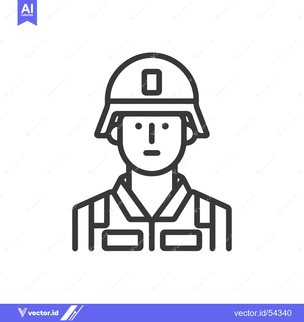 Premium Vector dari Line art illustration of a soldier wearing a helmet and uniform