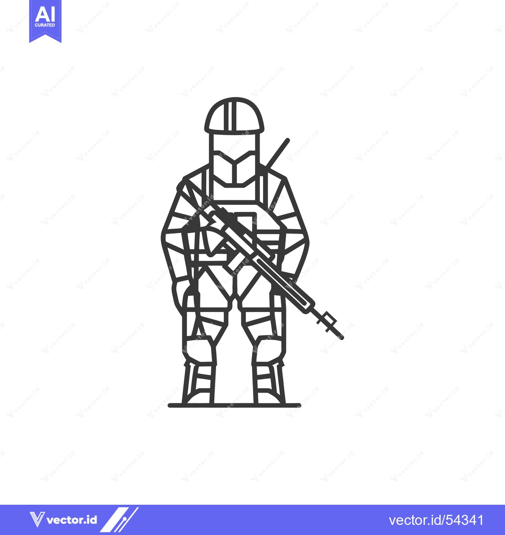 Premium Vector of Line art illustration of a soldier with a rifle
