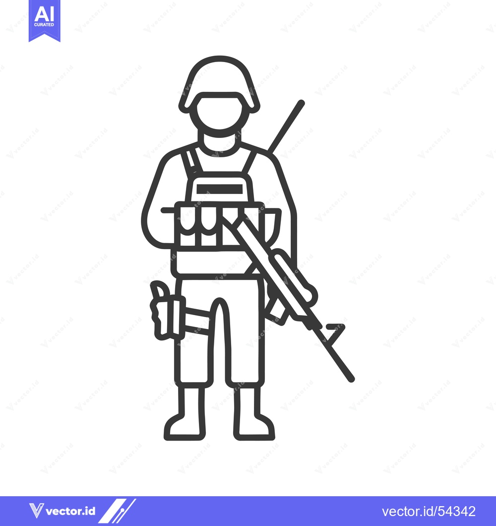Premium Vector dari Line art illustration of a soldier with a rifle and helmet