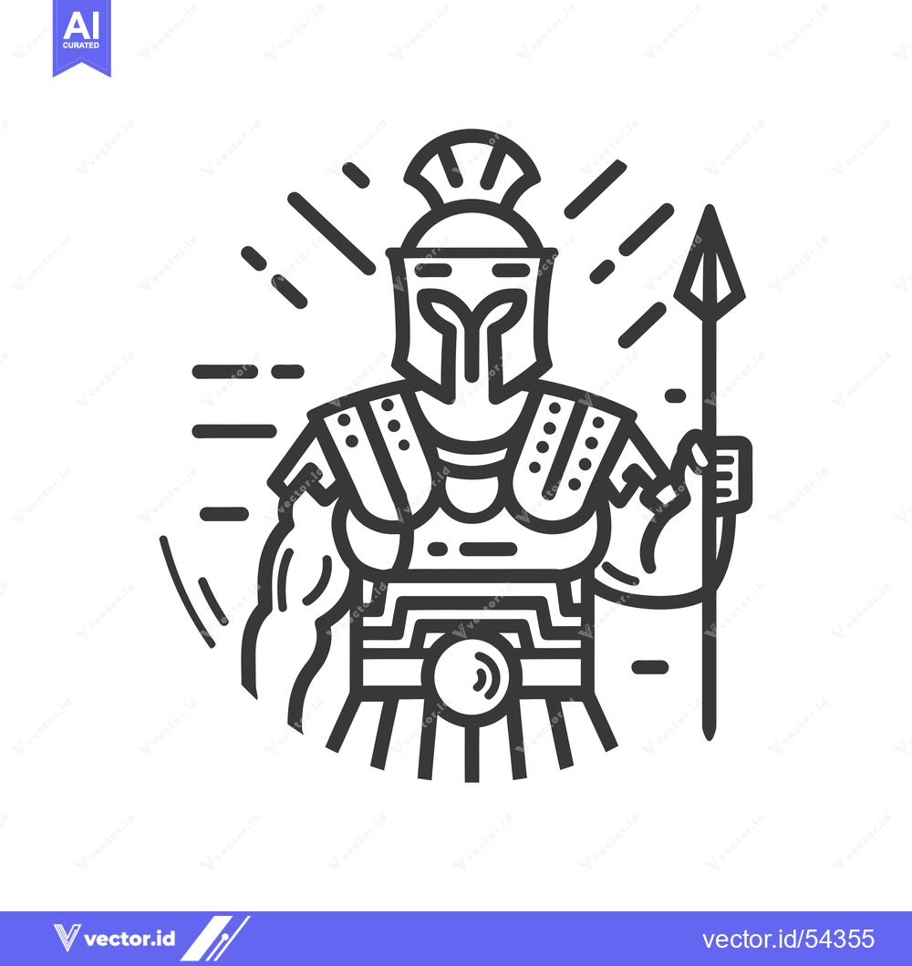 Premium Vector of Line Art Illustration of a Spartan Warrior Holding a Spear