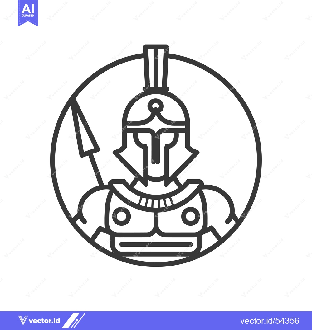 Premium Vector of Line art illustration of a spartan warrior in armor with a spear