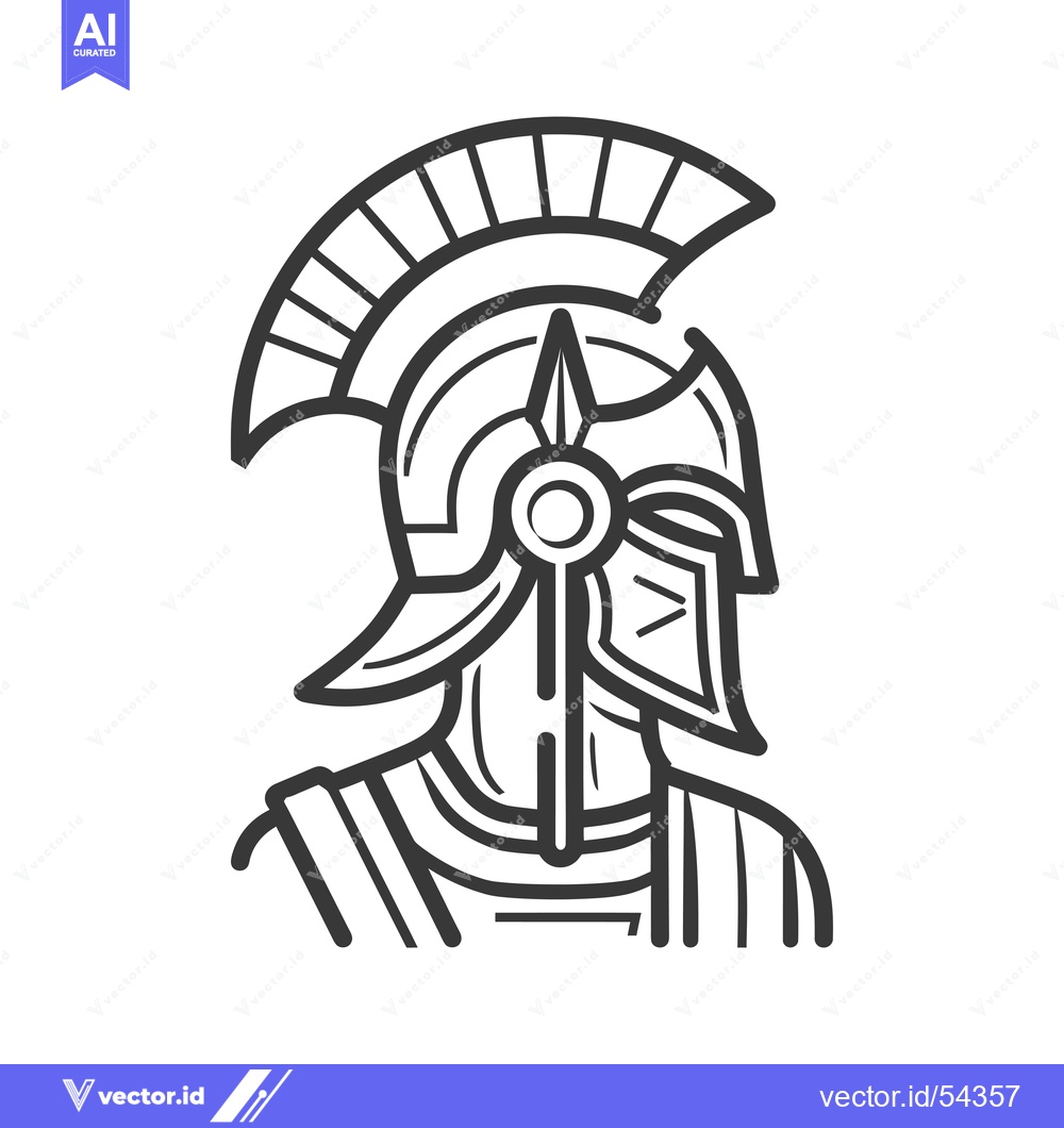 Premium Vector of Line Art Illustration of a Spartan Warrior's Head