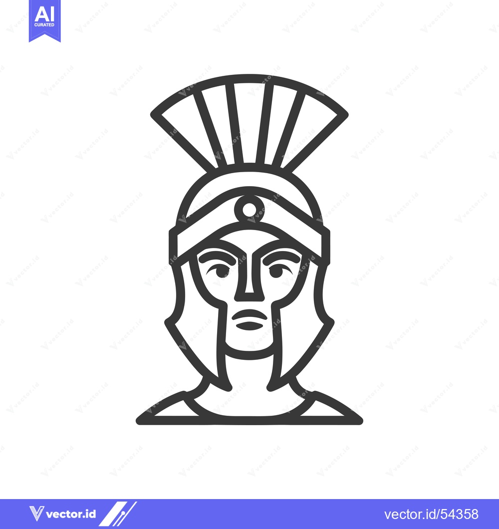 Premium Vector of Line art illustration of a Spartan warrior's head wearing a helmet