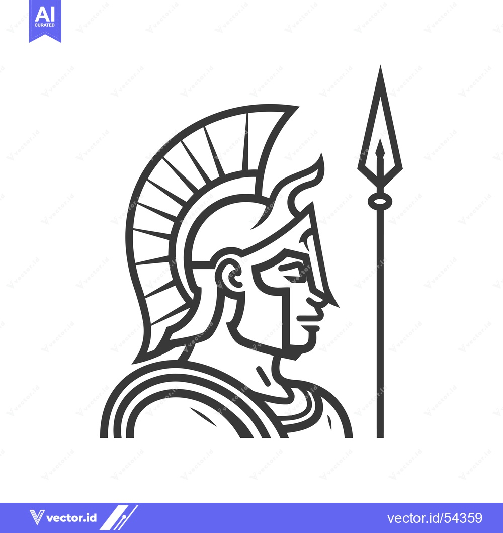 Premium Vector of Line Art Illustration of a Spartan Warrior with a Spear