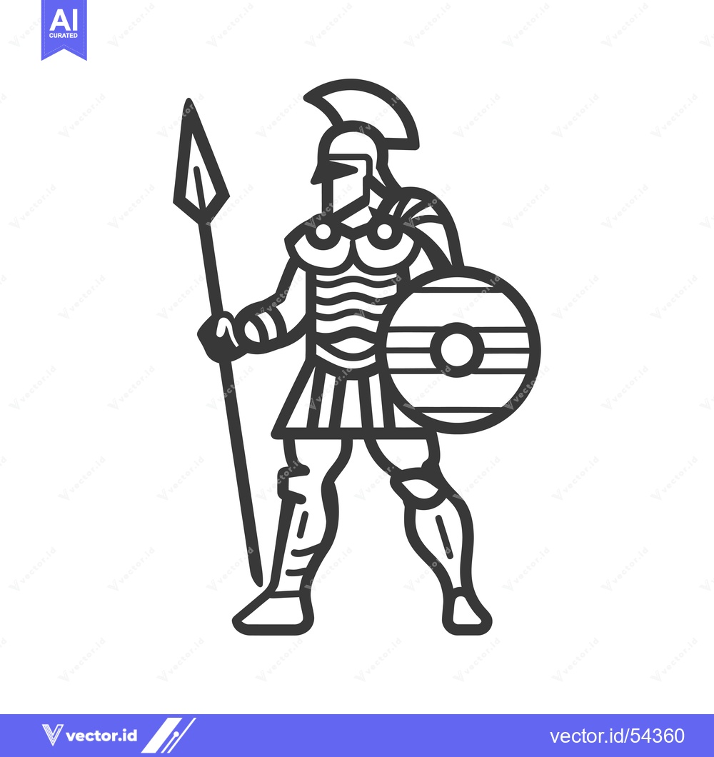 Premium Vector dari Line Art Illustration of a Spartan Warrior with Spear and Shield