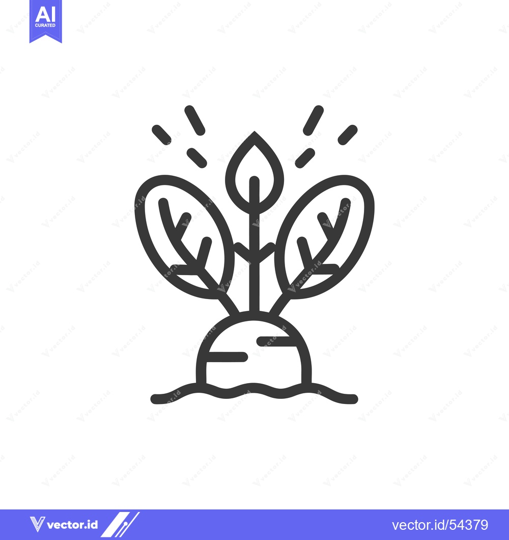 Premium Vector of Line Art Illustration of a Sprouting Plant with Leaves