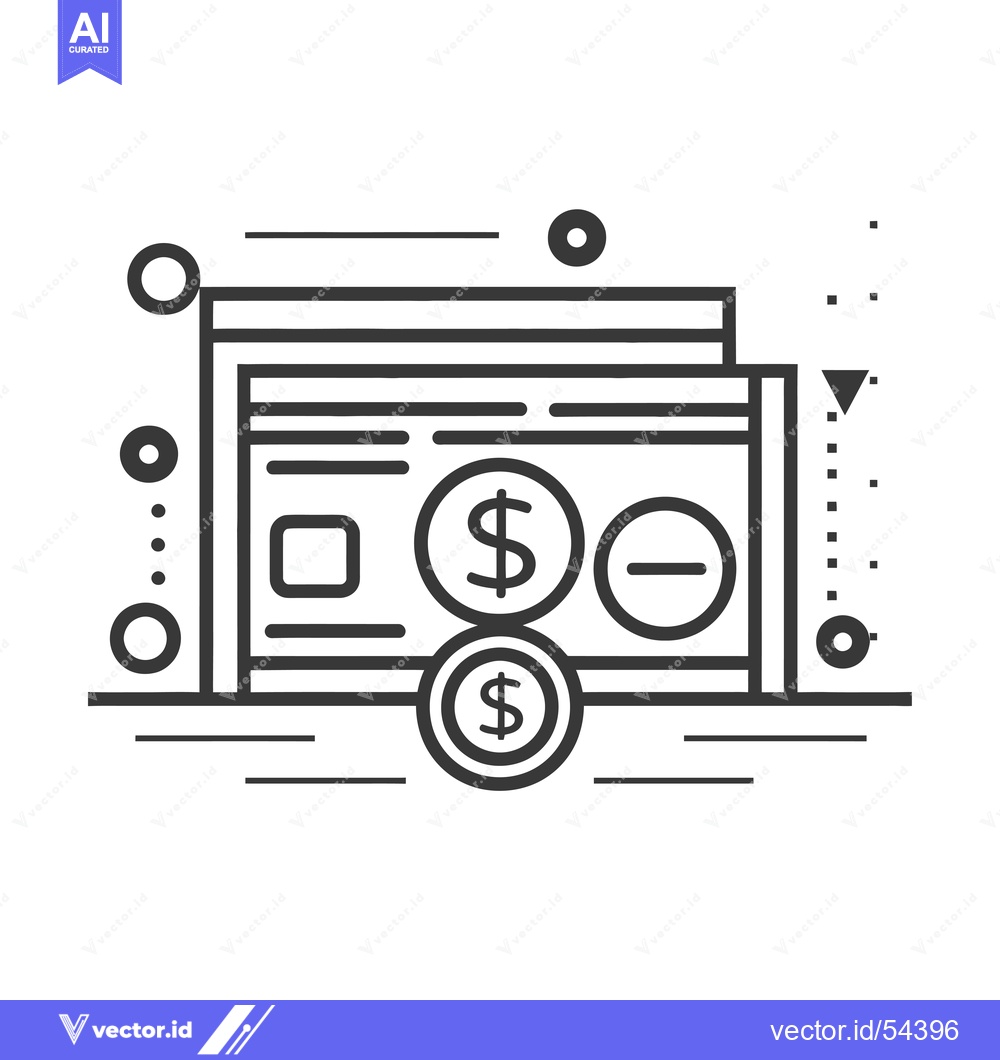 Premium Vector dari Line Art Illustration of a Stack of Dollar Bills with Coins