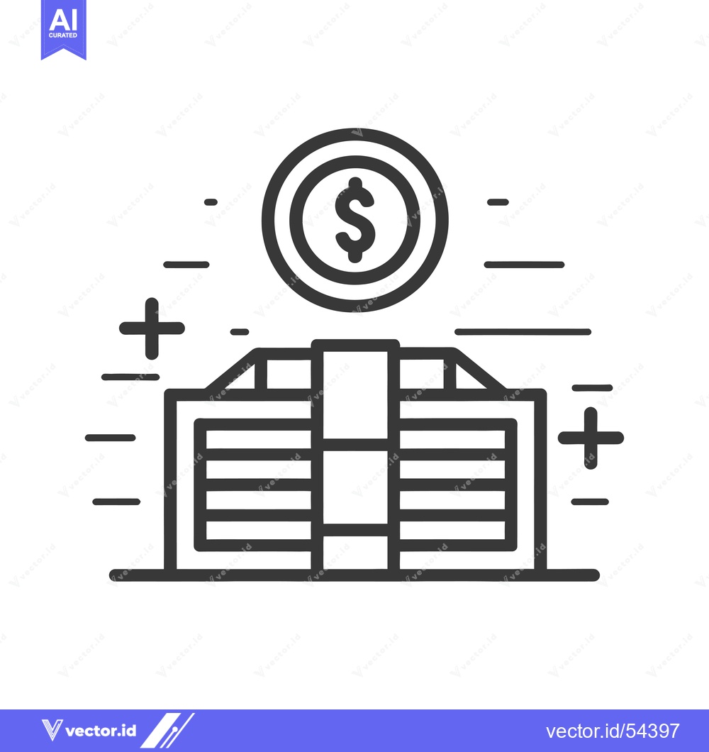 Premium Vector dari Line art illustration of a stack of money with a dollar coin on top