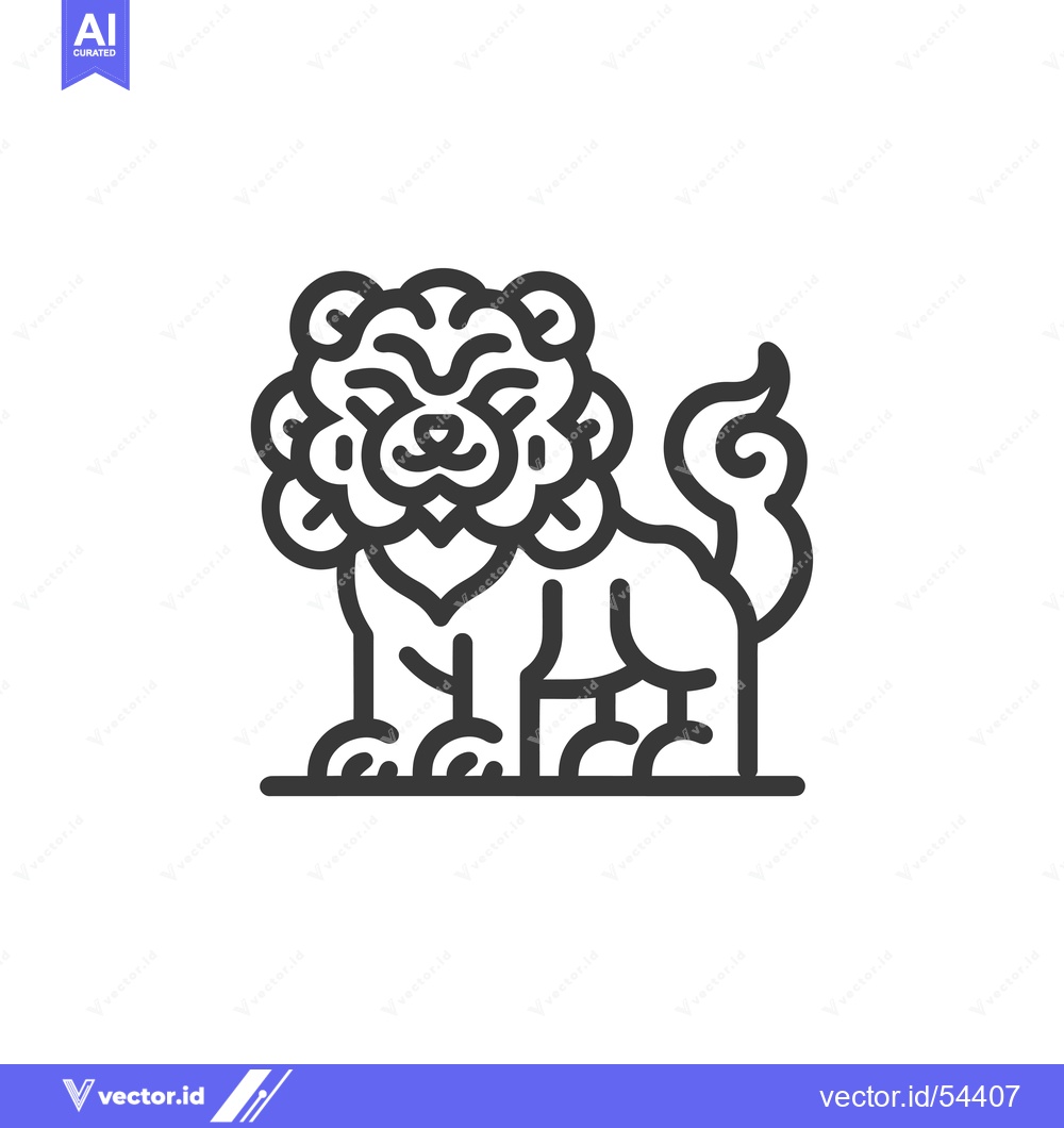Premium Vector of Line Art Illustration of a Standing Lion-Dog