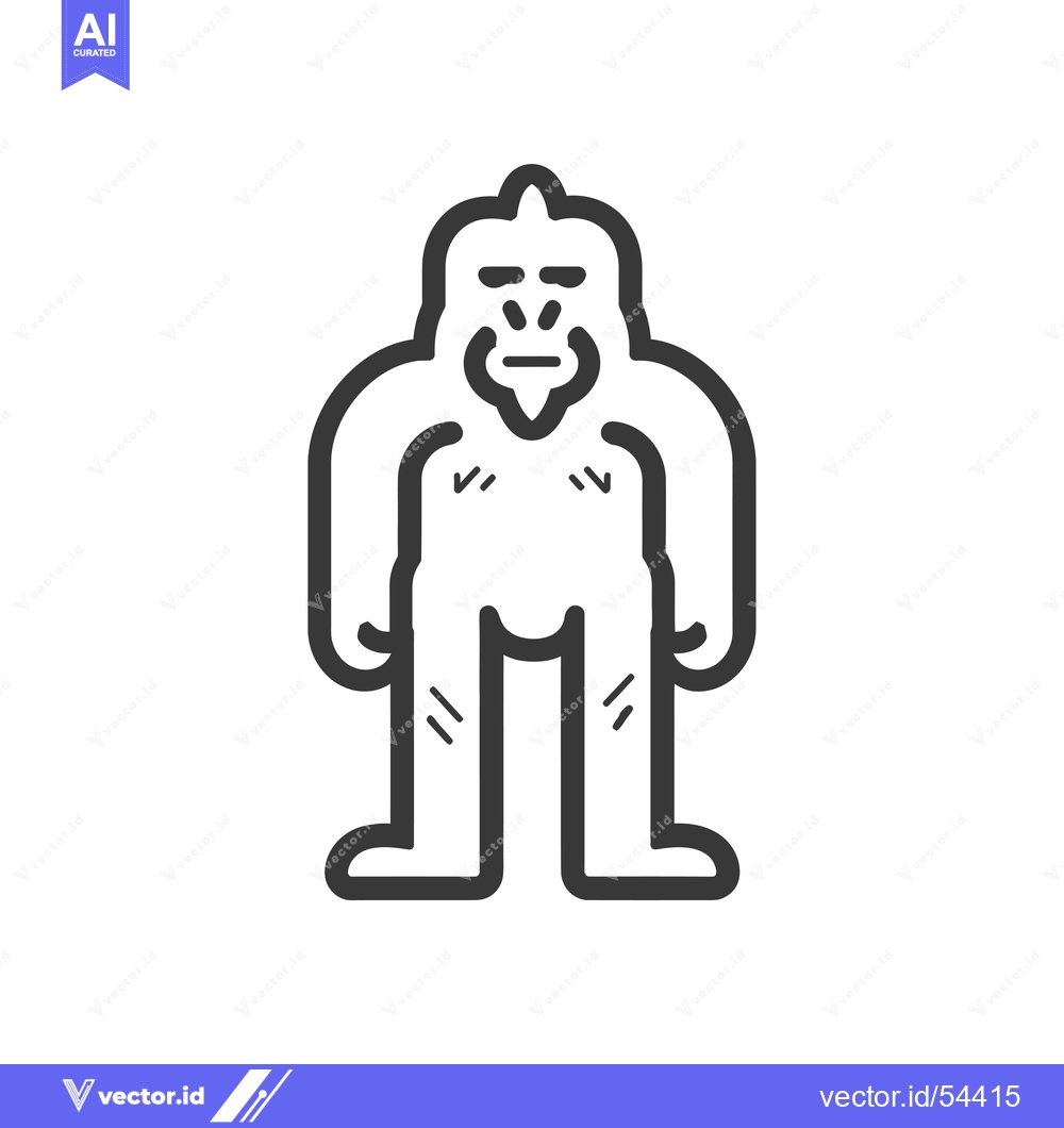 Premium Vector of Line art illustration of a standing yeti with a beard