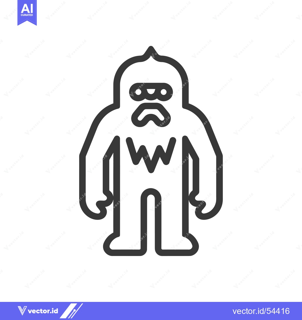 Premium Vector of Line Art Illustration of a Standing Yeti with a Furry Chest