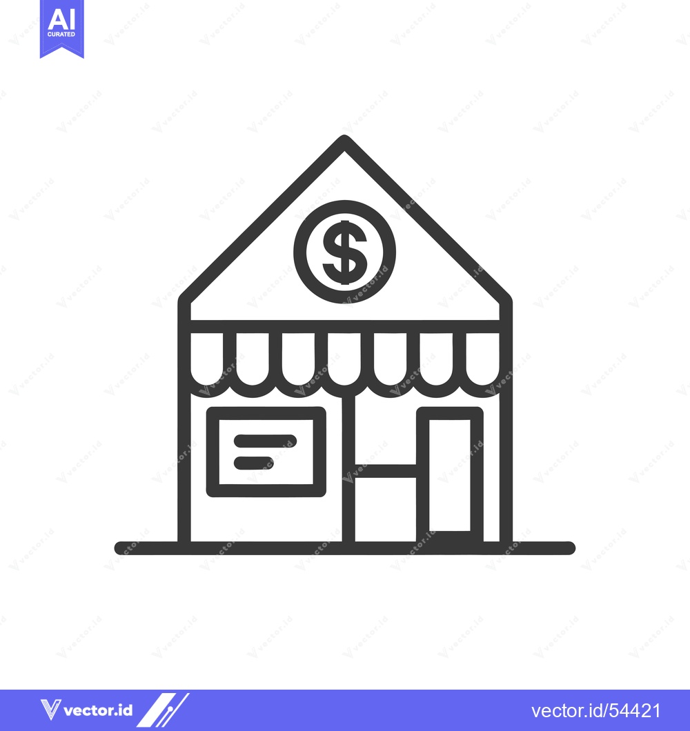Premium Vector dari Line art illustration of a storefront with a dollar sign above the ent