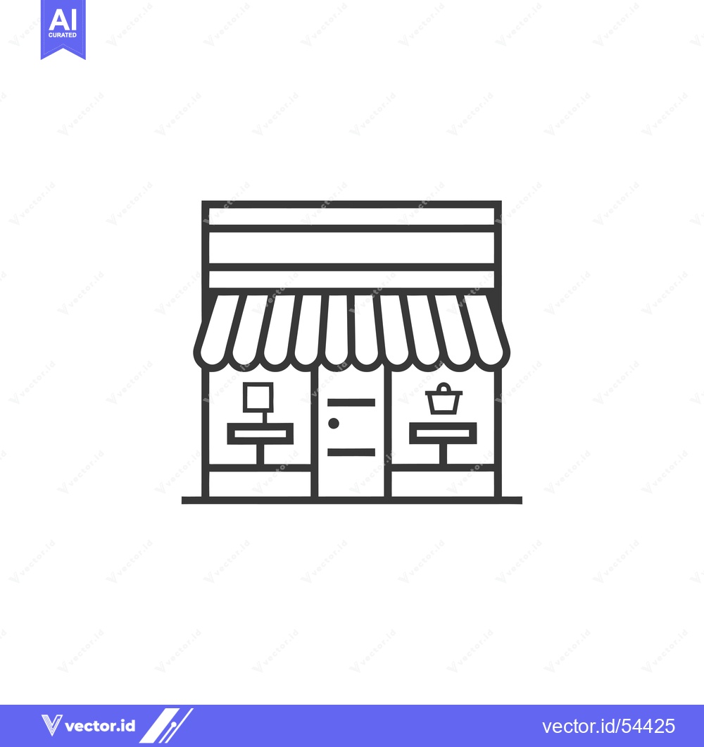 Premium Vector dari Line Art Illustration of a Storefront with a Striped Awning