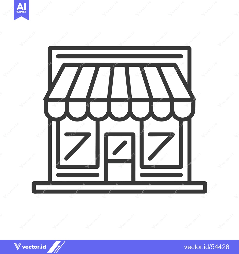 Premium Vector dari Line art illustration of a storefront with a striped awning