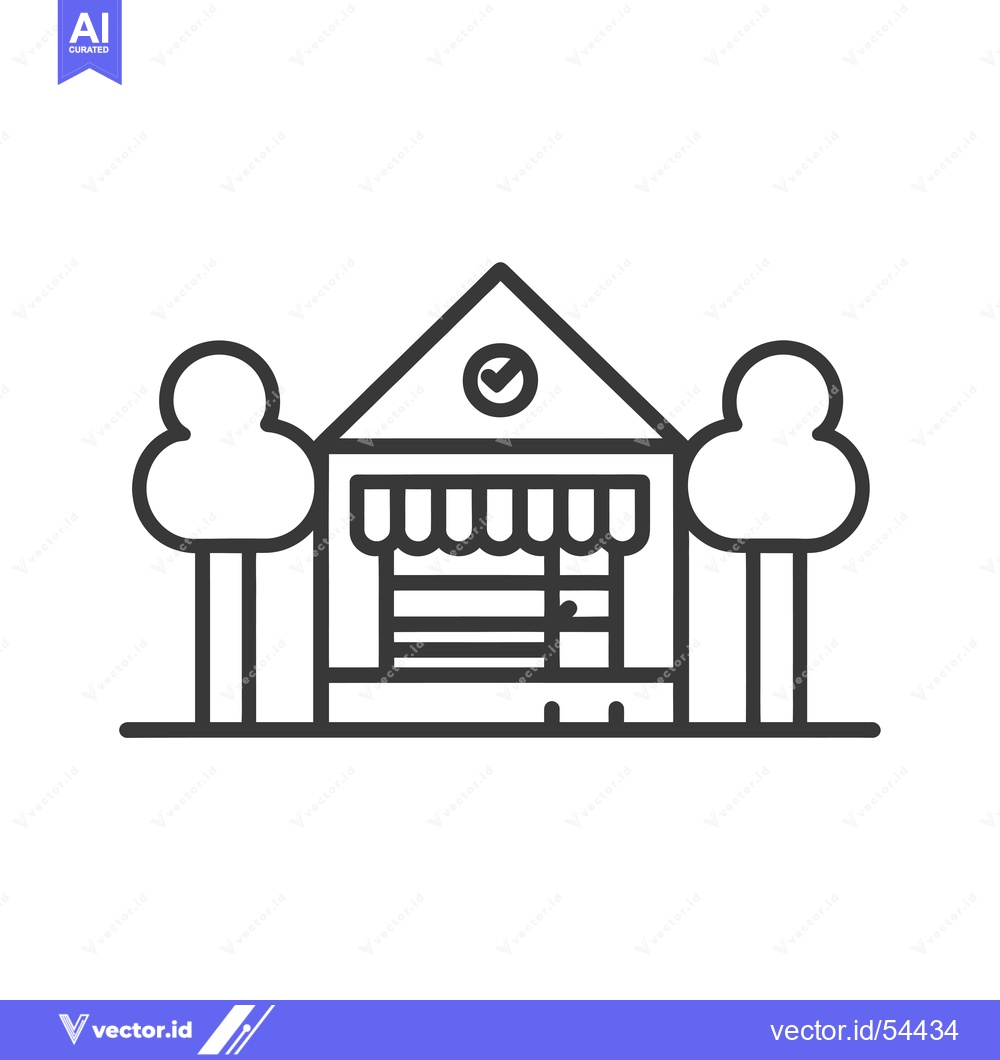 Premium Vector dari Line art illustration of a store with a checkmark