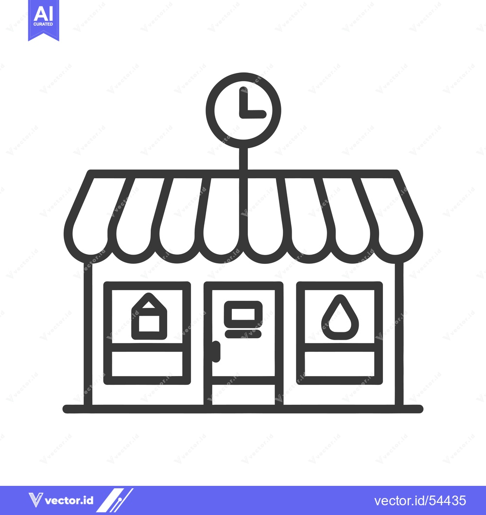 Premium Vector dari Line Art Illustration of a Store with a Clock and Product Icons