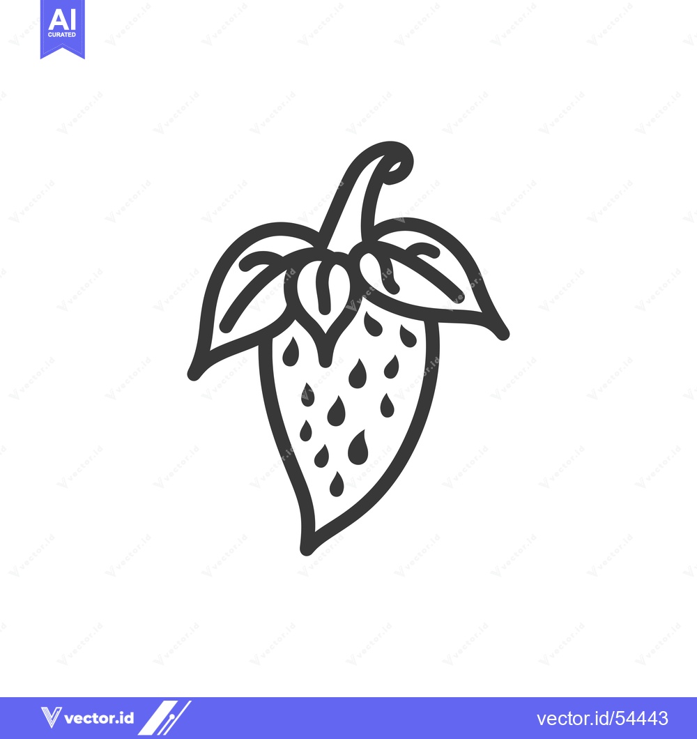 Premium Vector of Line Art Illustration of a Strawberry with Leaves