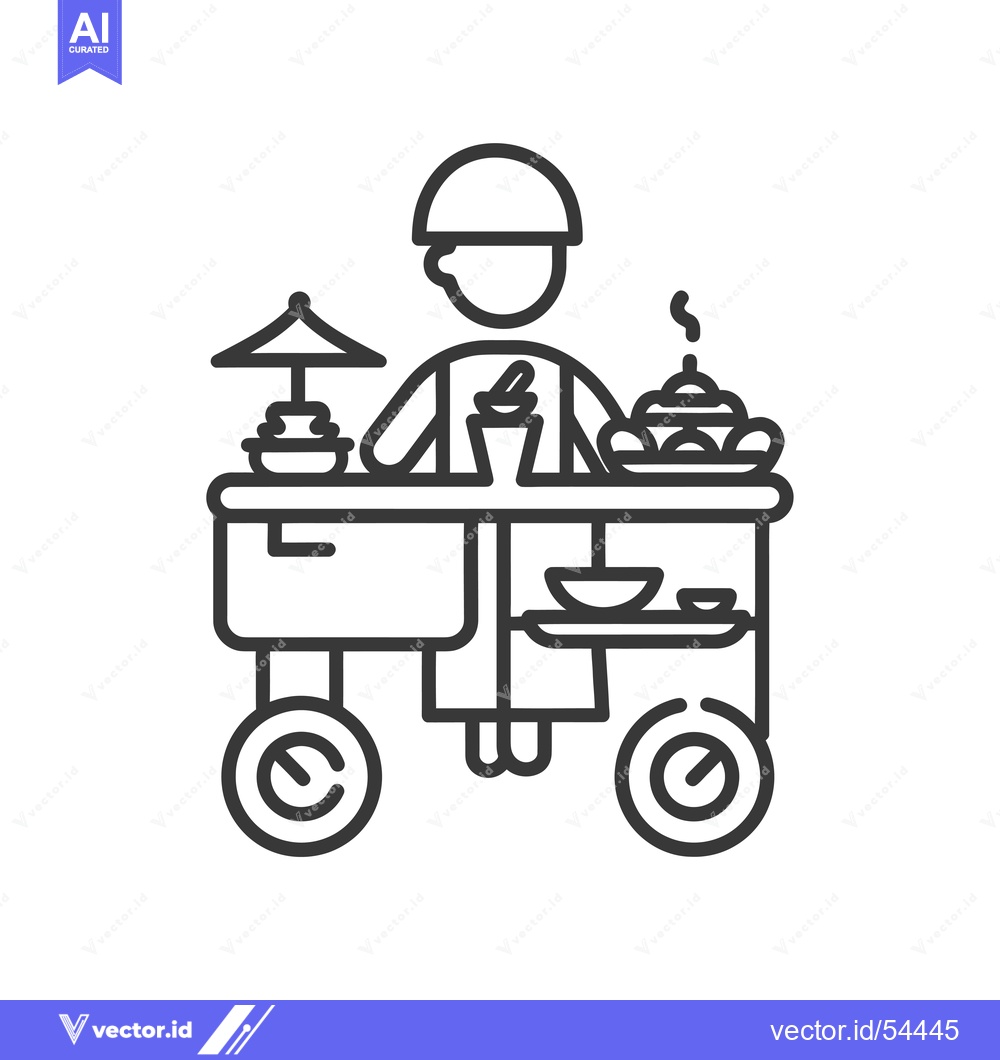 Premium Vector dari Line Art Illustration of a Street Food Vendor with a Cart