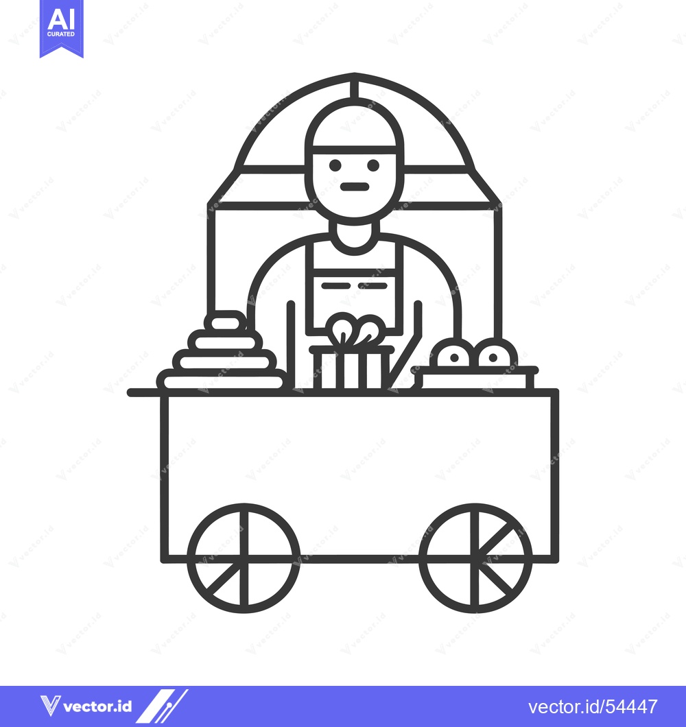 Premium Vector dari Line Art Illustration of a Street Vendor Selling Goods from a Cart
