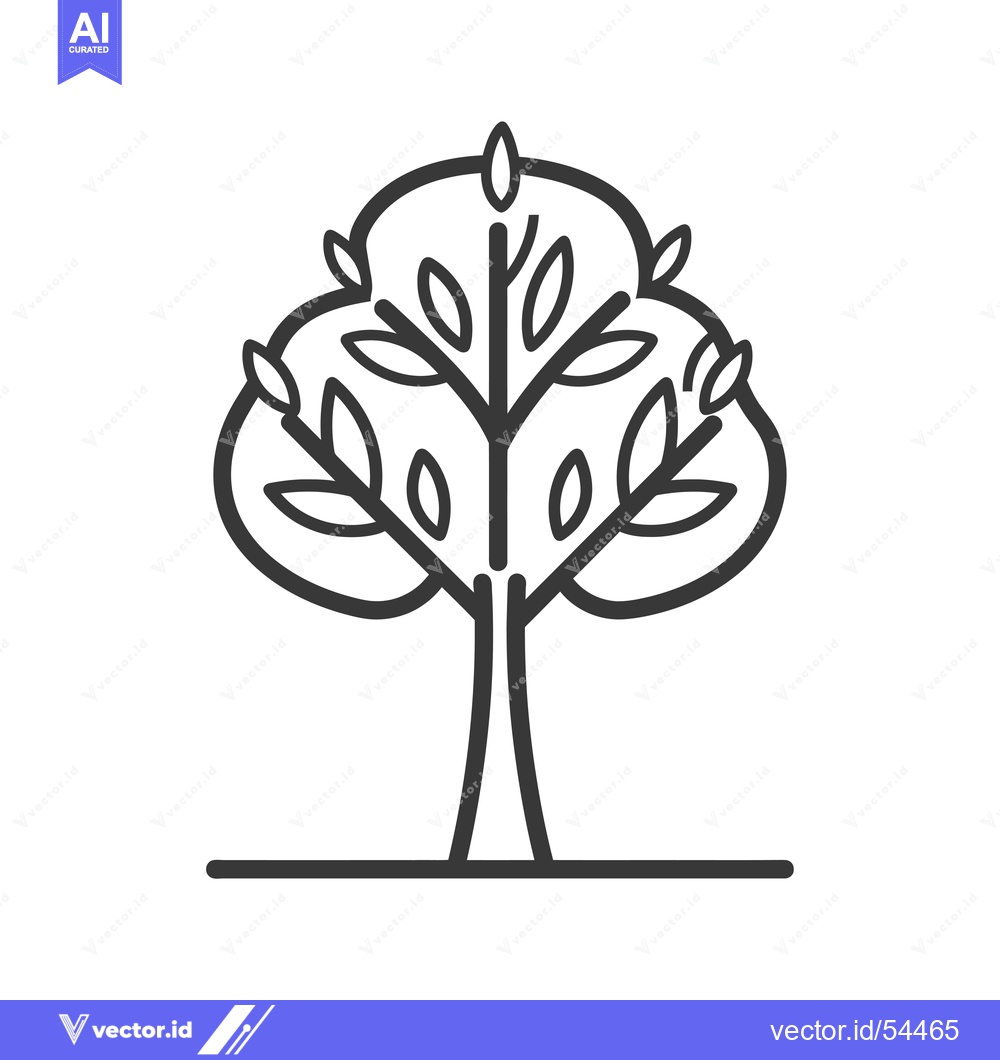 Premium Vector dari Line art illustration of a stylized tree with leaves