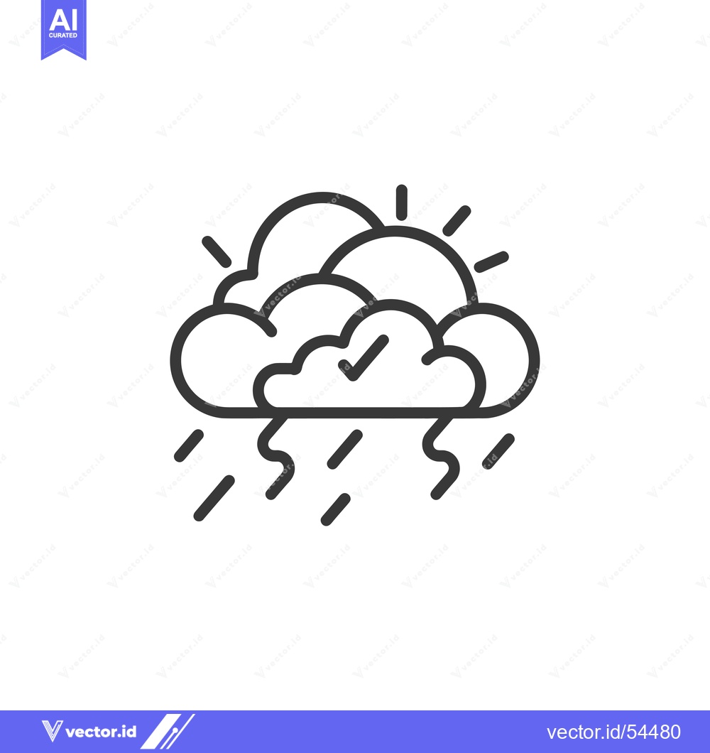 Premium Vector dari Line art illustration of a sun, clouds, checkmark, and rain