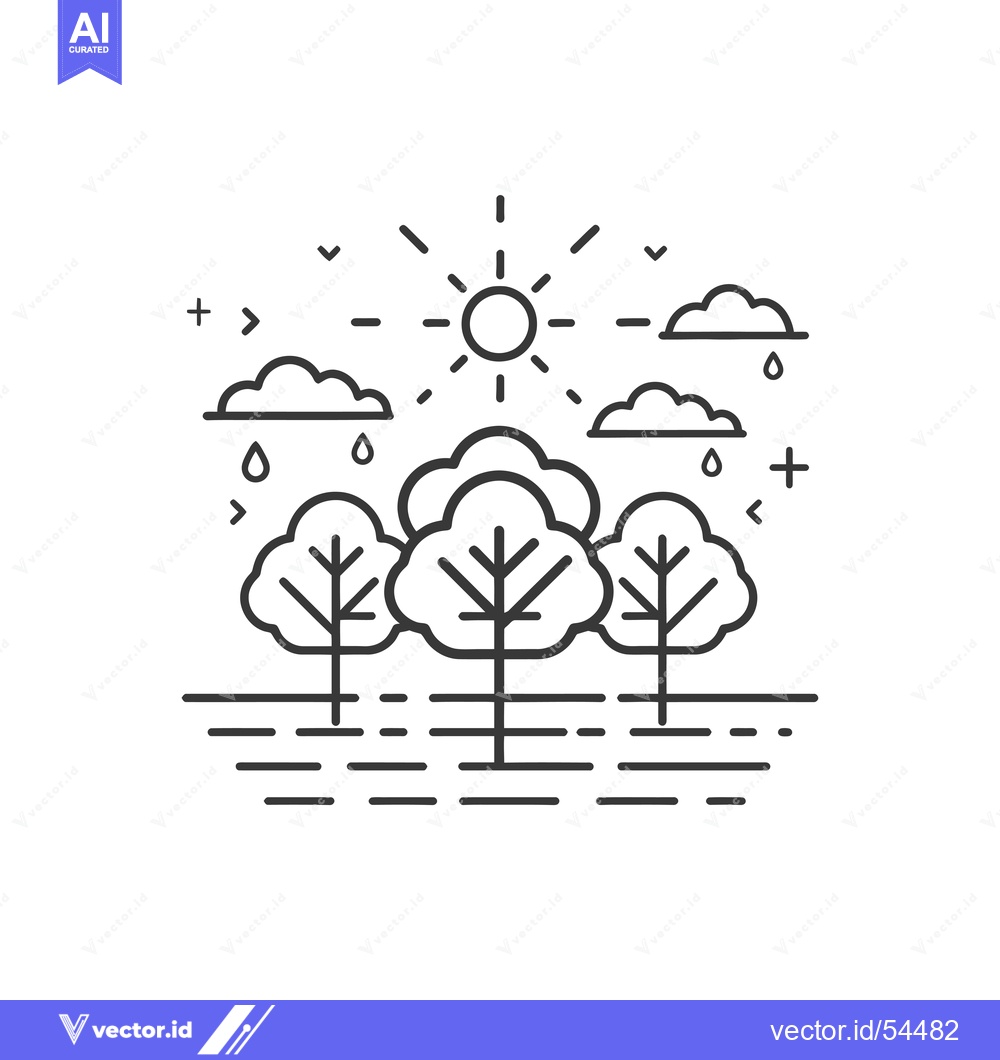 Premium Vector dari Line art illustration of a sunny day with three trees and clouds with