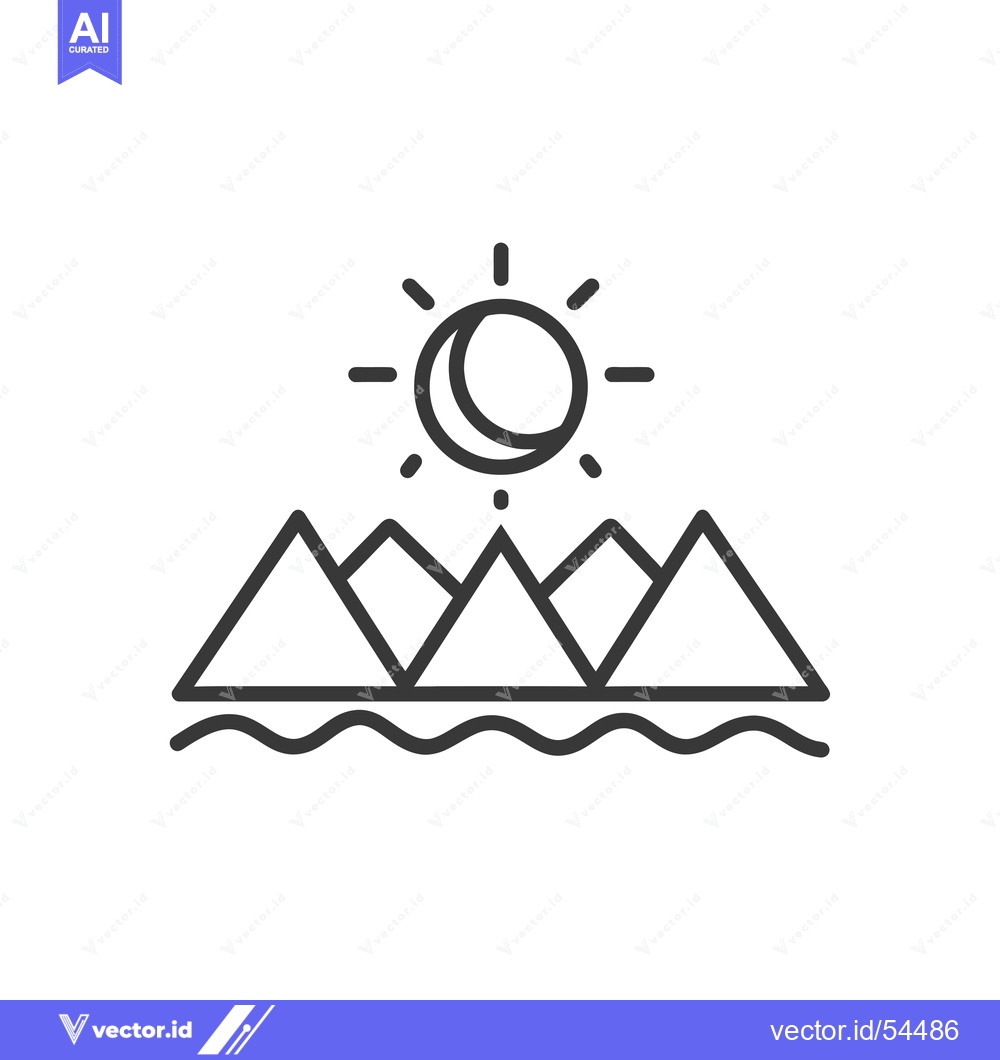 Premium Vector dari Line Art Illustration of a Sun Over Mountains and Water
