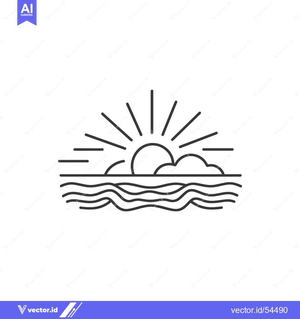 Premium Vector dari Line Art Illustration of a Sun Setting Over the Ocean