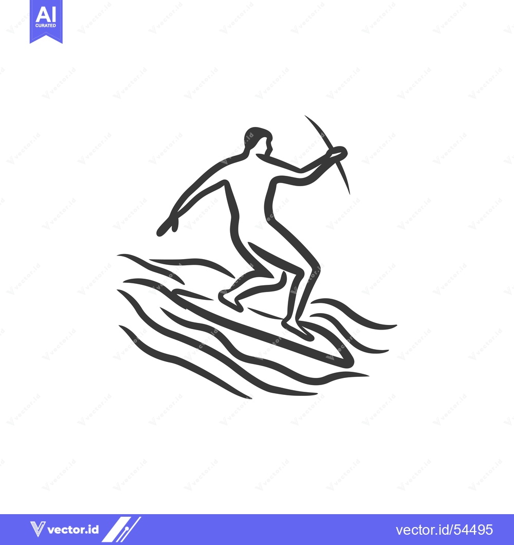 Premium Vector dari Line art illustration of a surfer riding a wave