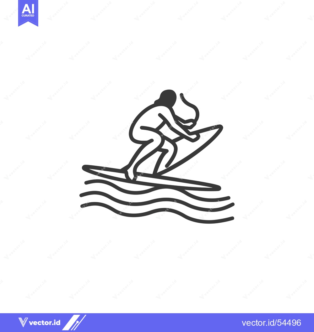 Premium Vector of Line Art Illustration of a Surfer Riding a Wave