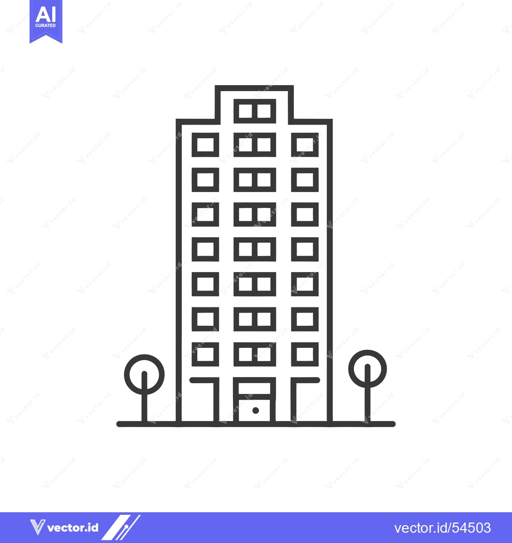 Premium Vector dari Line art illustration of a tall building with trees