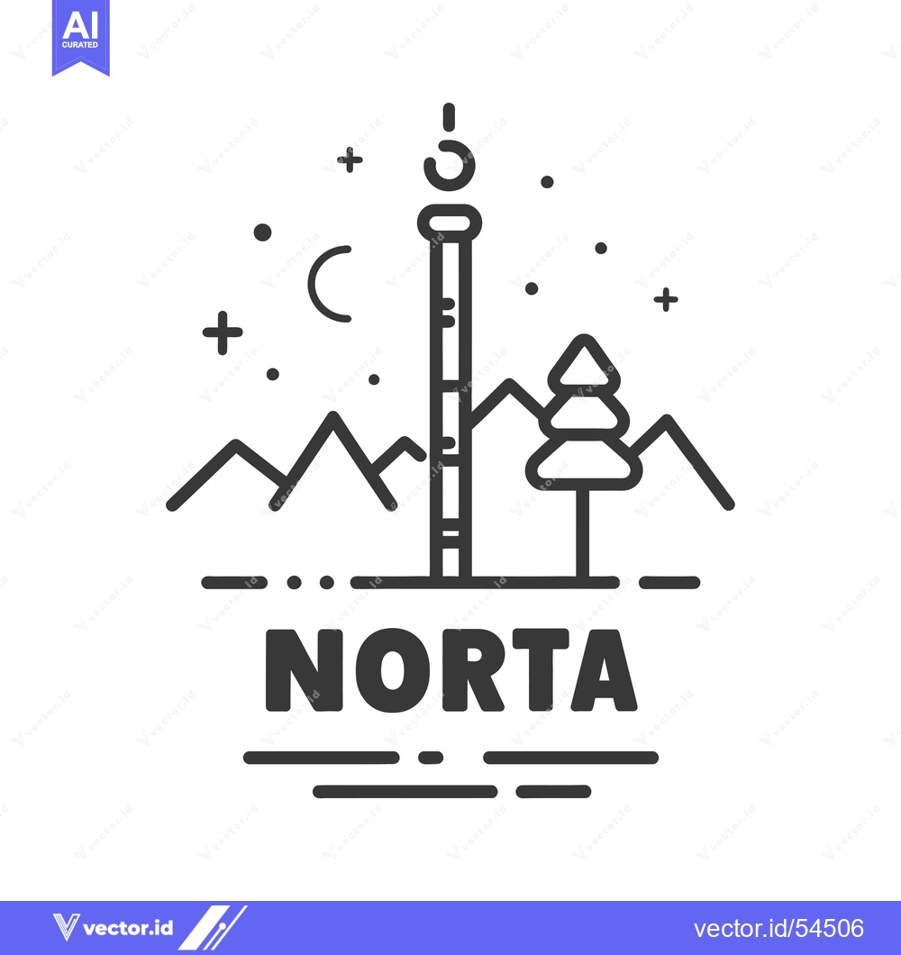Premium Vector of Line Art Illustration of a Tall Structure with Mountains and a Tree in
