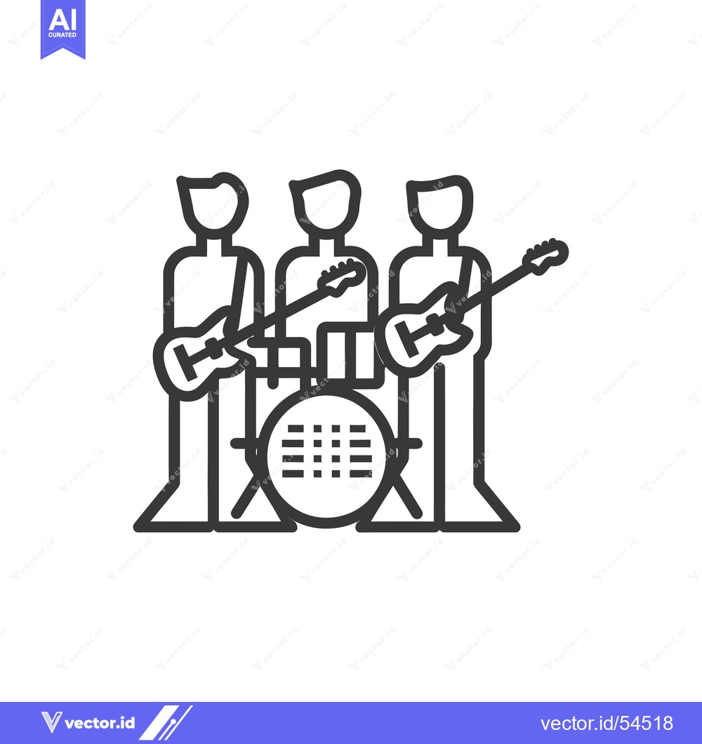 Premium Vector of Line Art Illustration of a Three-Piece Band with Guitars and Drums