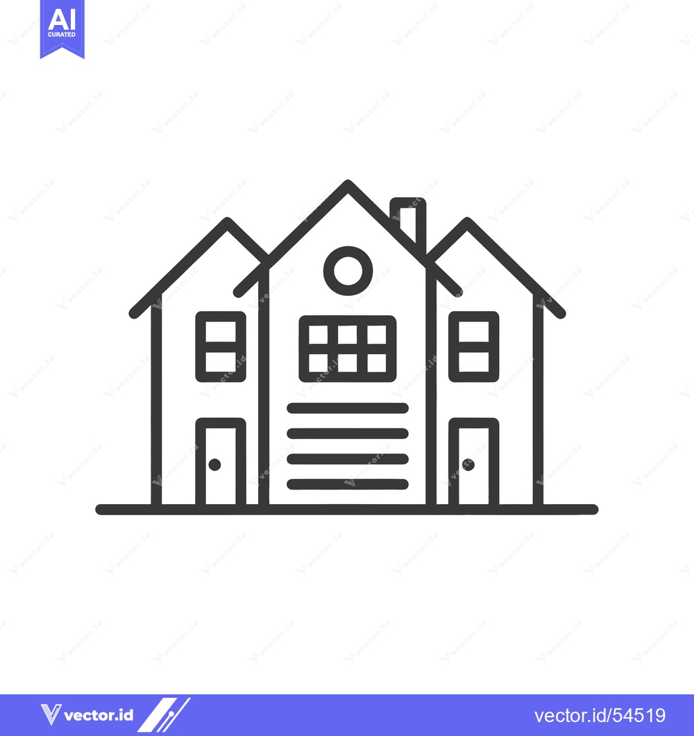 Premium Vector dari Line art illustration of a three-story house with windows and doors