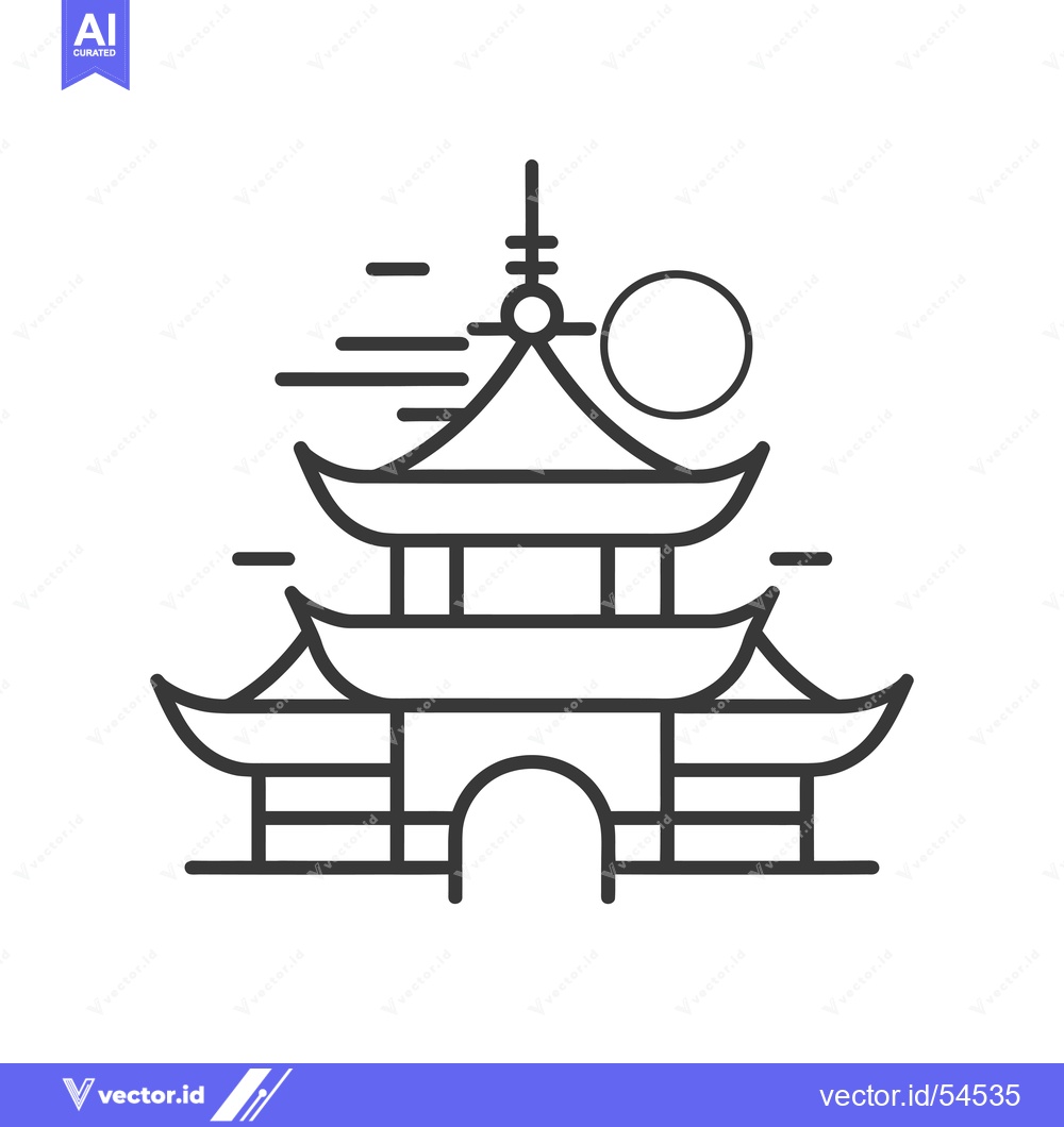 Premium Vector of Line Art Illustration of a Traditional Chinese Pagoda