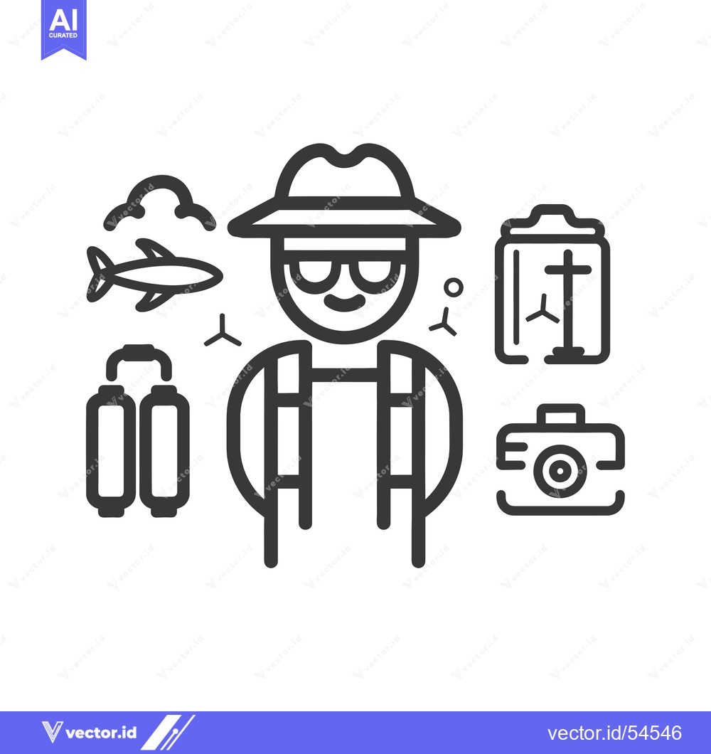 Premium Vector dari Line Art Illustration of a Traveler with Travel Essentials