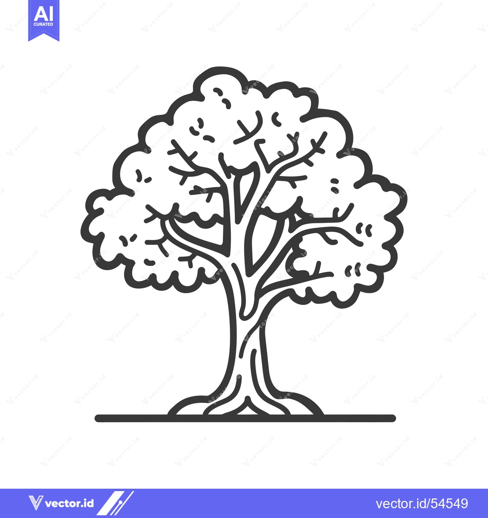 Premium Vector of Line Art Illustration of a Tree with a Thick Trunk and Lush Canopy