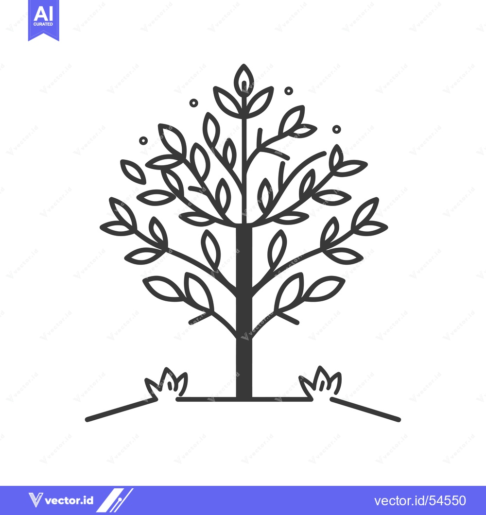 Premium Vector dari Line Art Illustration of a Tree with Leaves