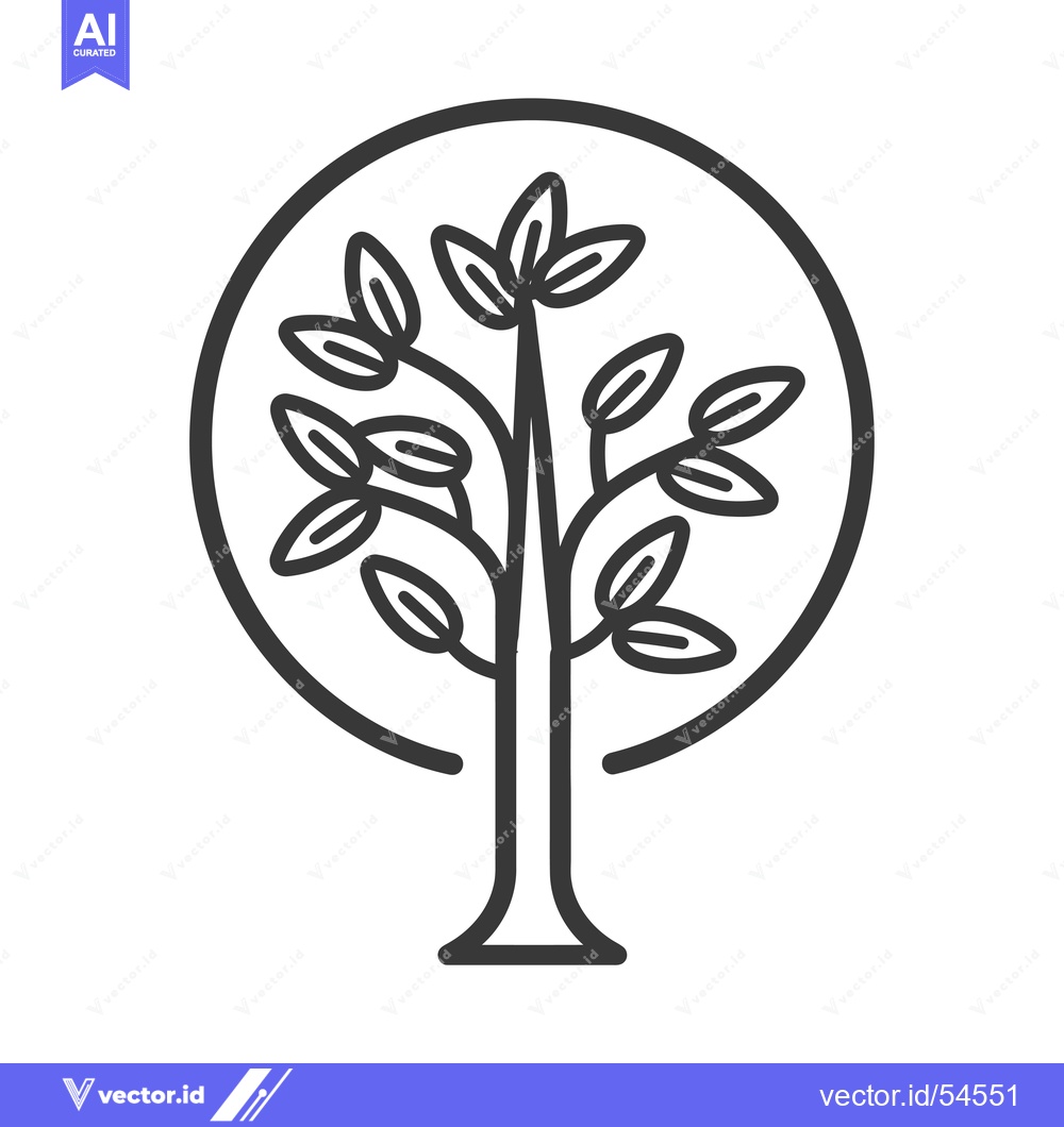 Premium Vector of Line art illustration of a tree with leaves inside a circle