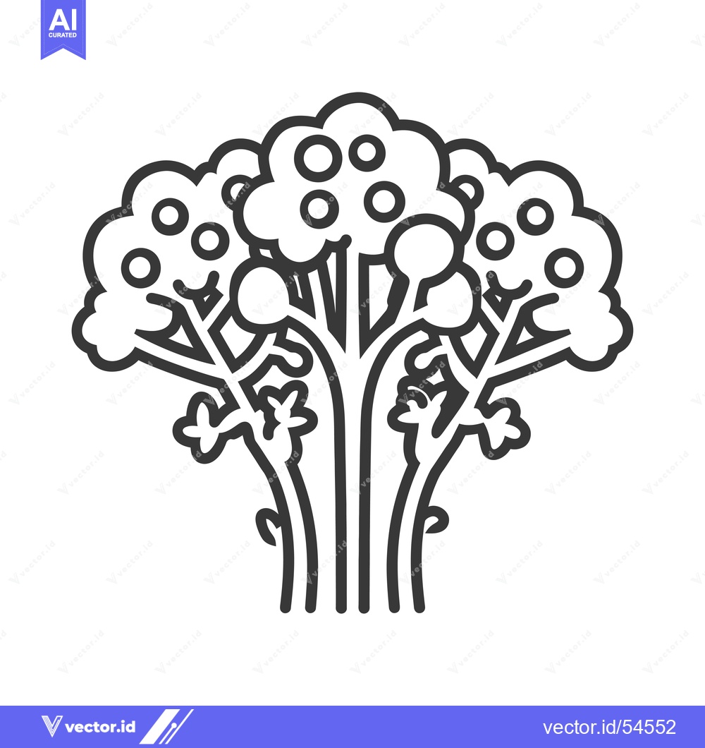 Premium Vector dari Line Art Illustration of a Tree with Multiple Trunks and Circular Frui